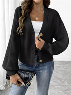 Elise Ribbed Button-Front Cardigan - Dressed.