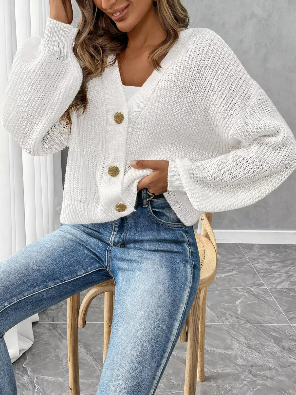 Elise Ribbed Button-Front Cardigan - Dressed.