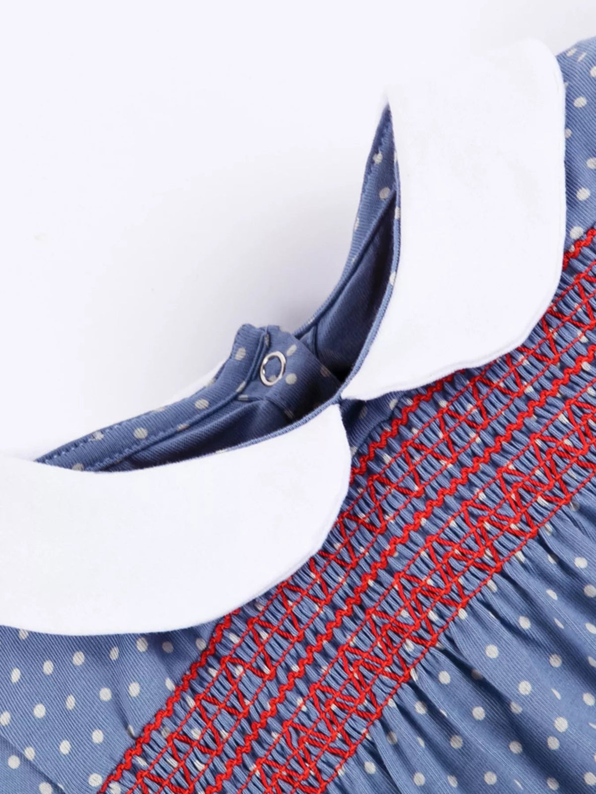 Elodie Embroidered Polka-Dot Dress — Dusty Blue - Dressed.