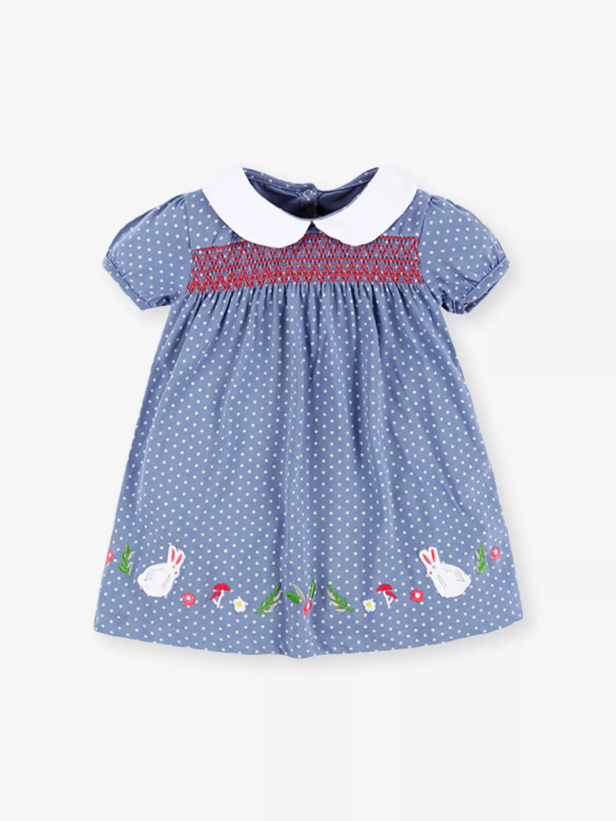 Elodie Embroidered Polka-Dot Dress — Dusty Blue - Dressed.