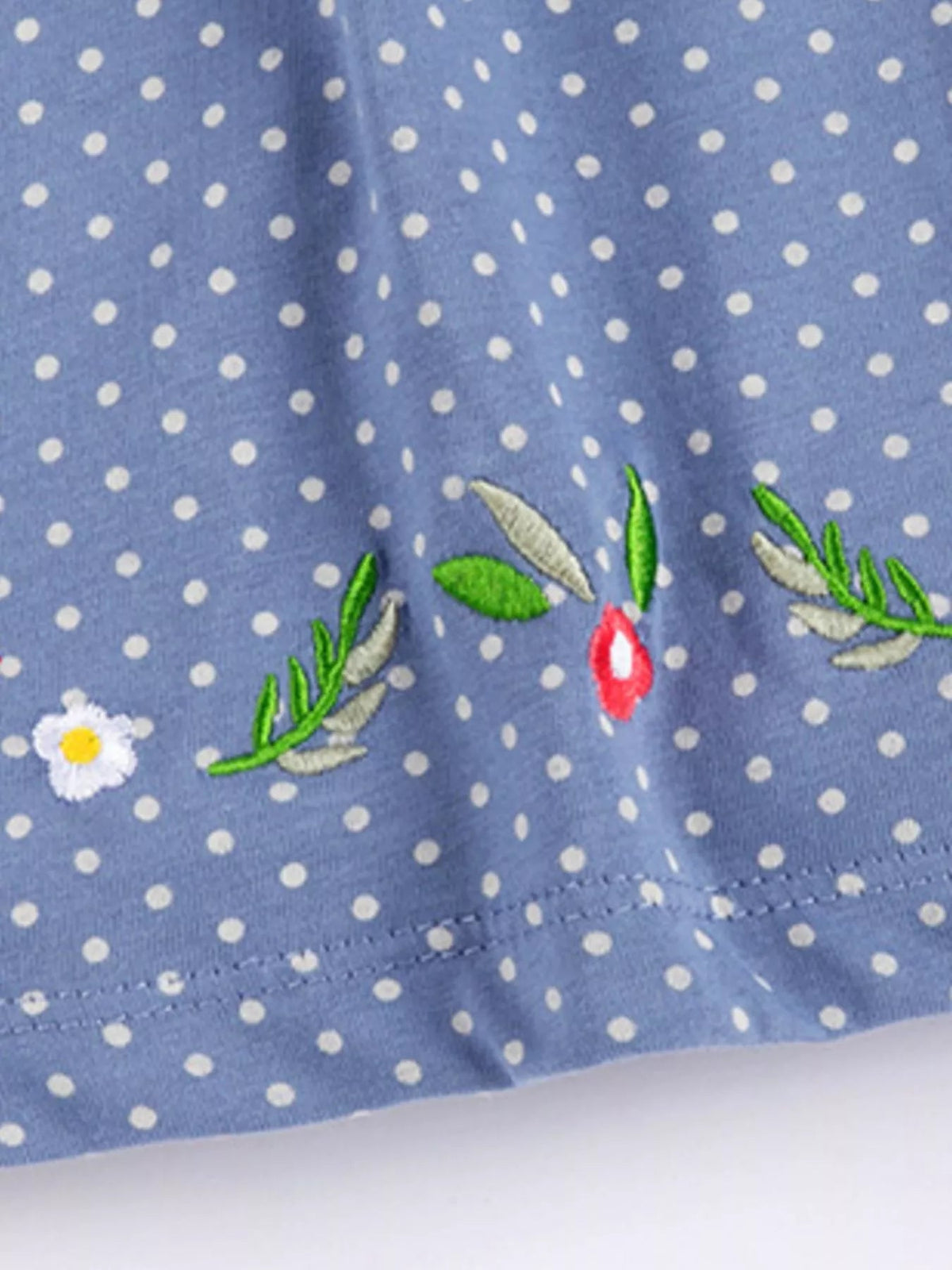 Elodie Embroidered Polka-Dot Dress — Dusty Blue - Dressed.
