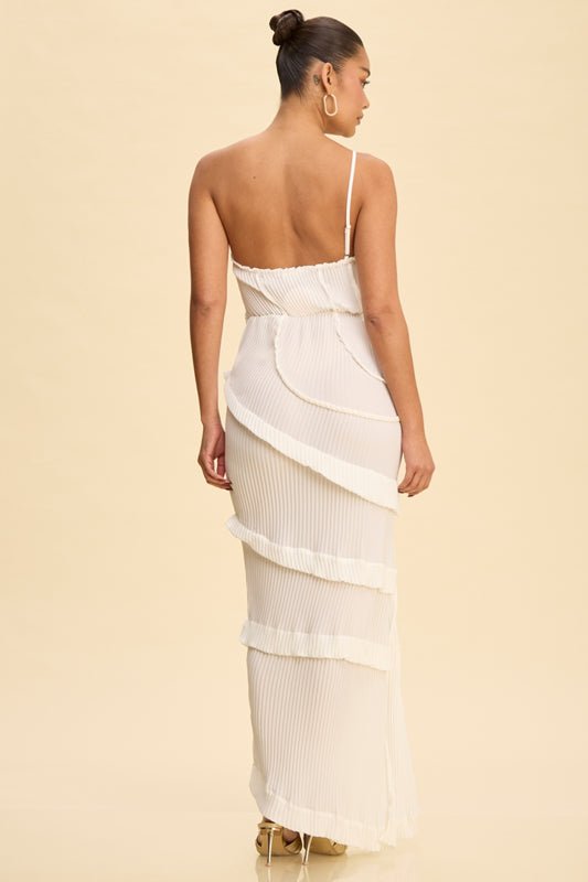 Elodie Pleated Cutout Maxi Dress — White | Dressed Showroom - Dressed.