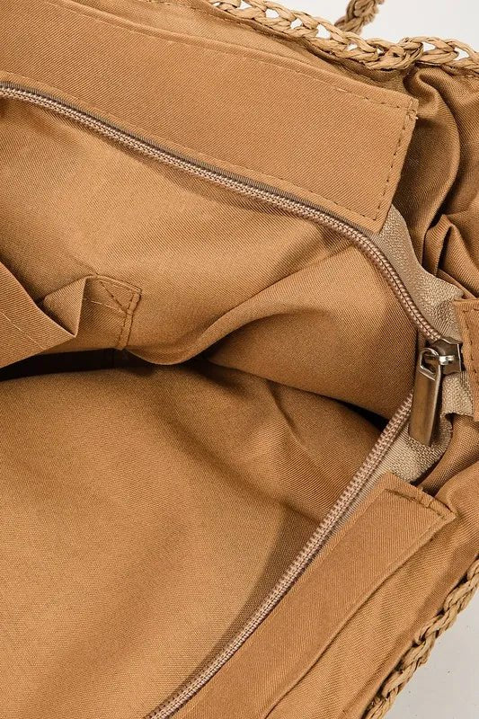 Fame Square Braided Pattern Tote Bag - Dressed.