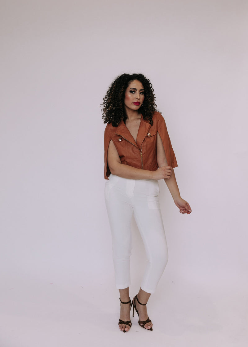 Fleur Cropped Cape Jacket — Camel Leather | MCNZ - Dressed.