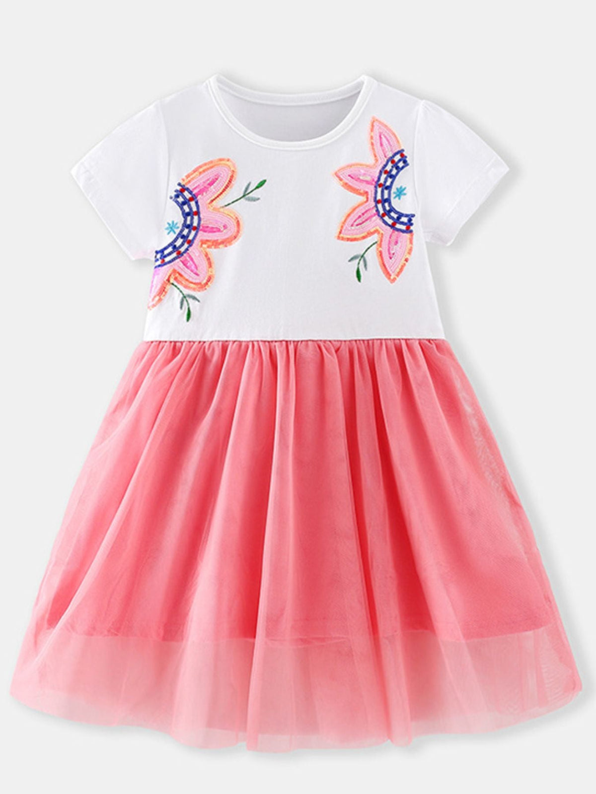 Fleur Sequin-Flower Tulle Dress — White - Dressed.