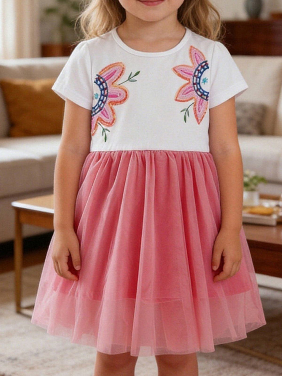 Fleur Sequin-Flower Tulle Dress — White - Dressed.