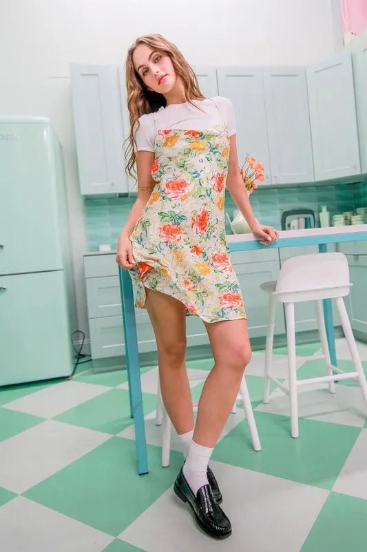 Flora Satin Floral Cowl-Neck Mini Dress - Dressed.