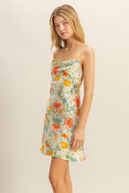 Flora Satin Floral Cowl-Neck Mini Dress - Dressed.