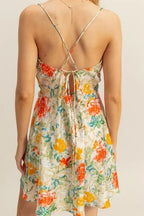 Flora Satin Floral Cowl-Neck Mini Dress - Dressed.
