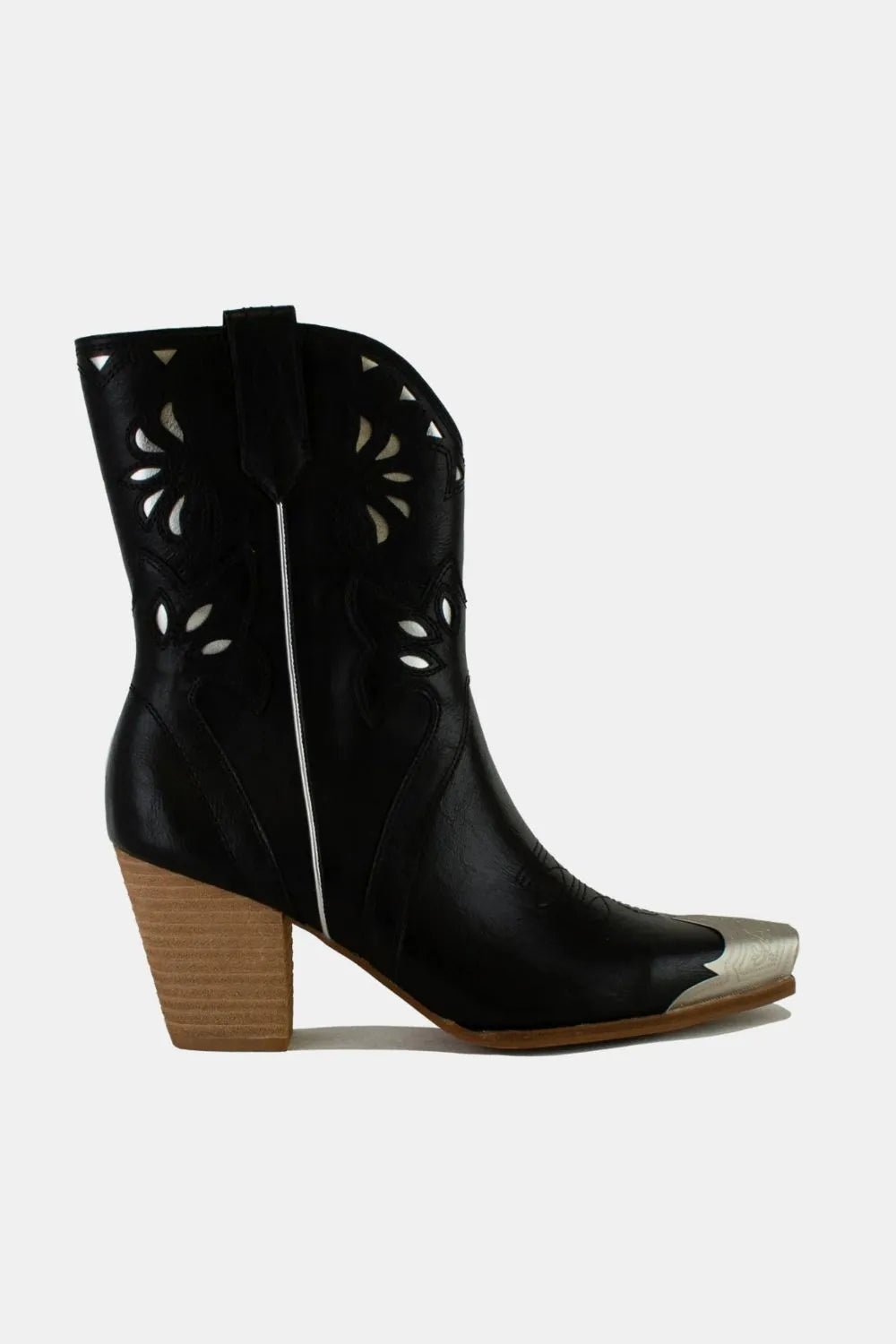 Florencia Cutout Embroidered Western Boots — Black - Dressed.