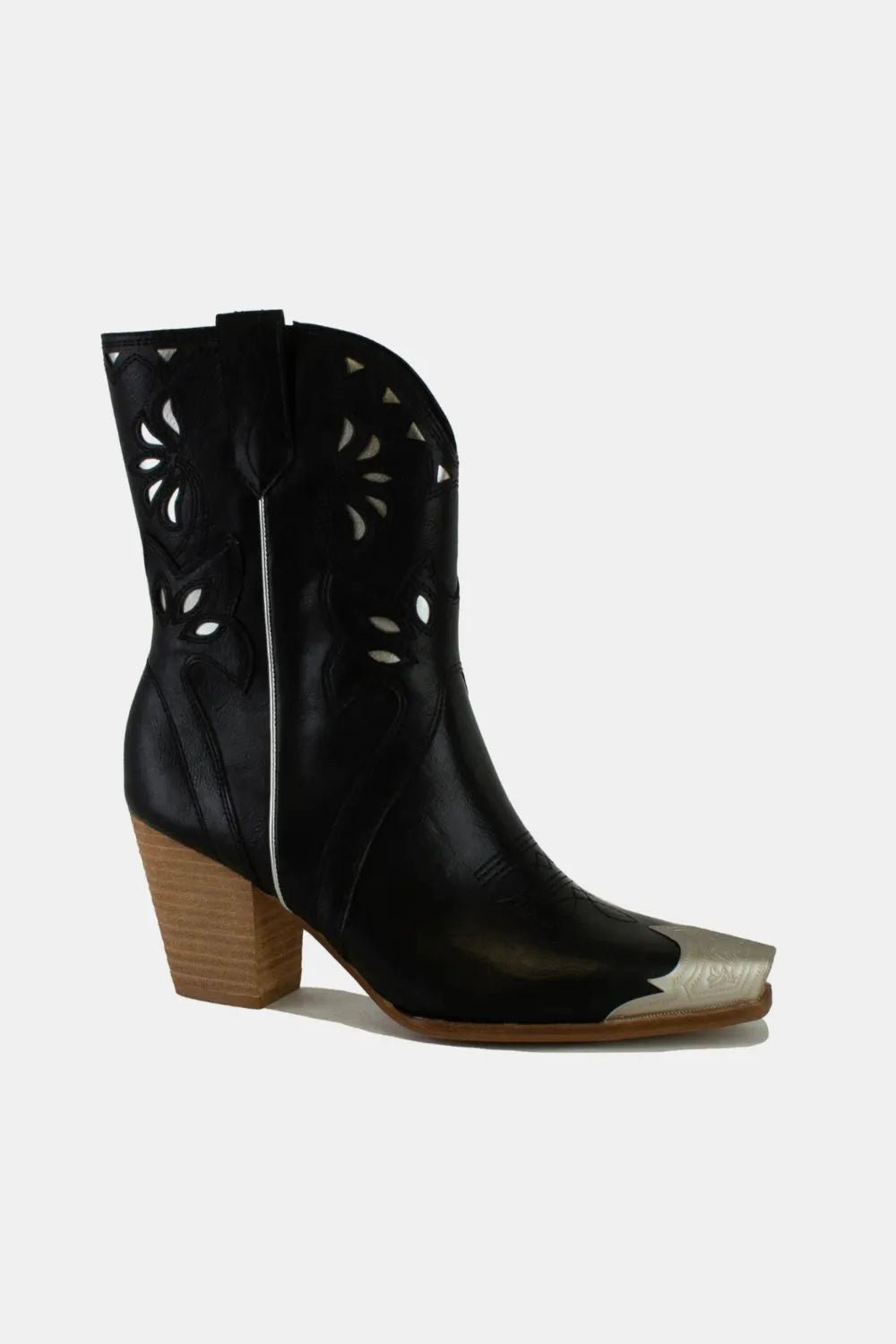 Florencia Cutout Embroidered Western Boots — Black - Dressed.