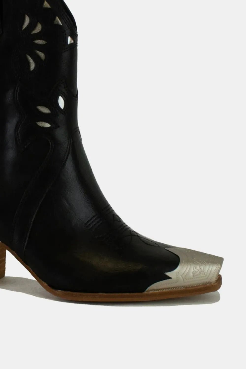 Florencia Cutout Embroidered Western Boots — Black - Dressed.