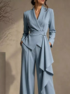 Full Size Belted Blazer and Wide-Leg Pants Set Plus Size - Dressed.
