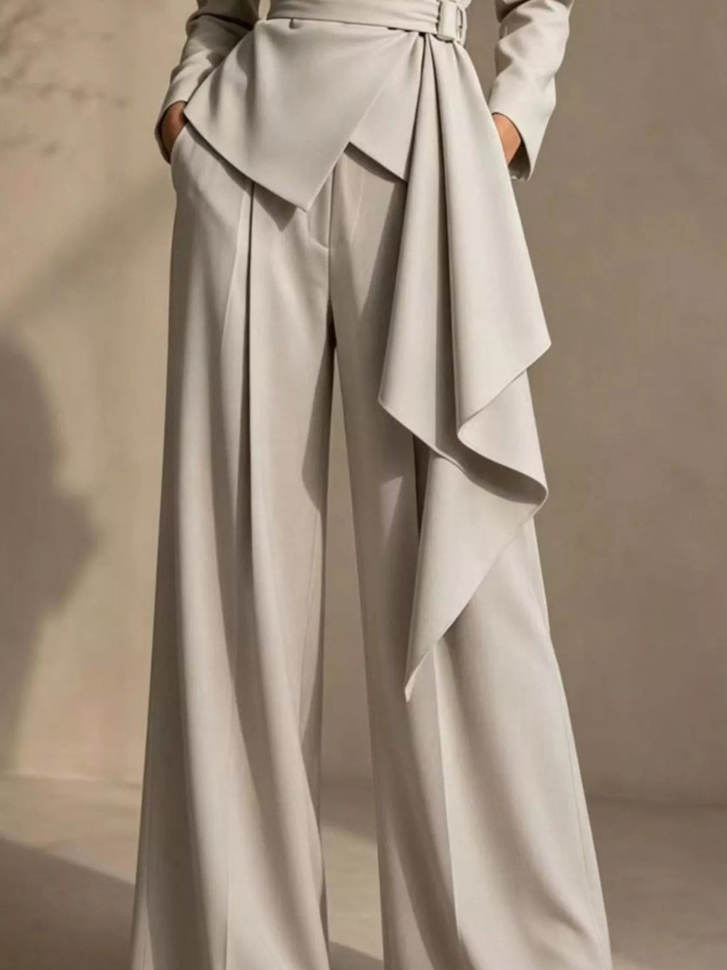Full Size Belted Blazer and Wide-Leg Pants Set Plus Size - Dressed.
