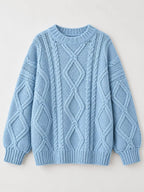Full Size Cable-Knit Round Neck Sweater Plus Size - Dressed.