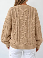 Full Size Cable-Knit Round Neck Sweater Plus Size - Dressed.