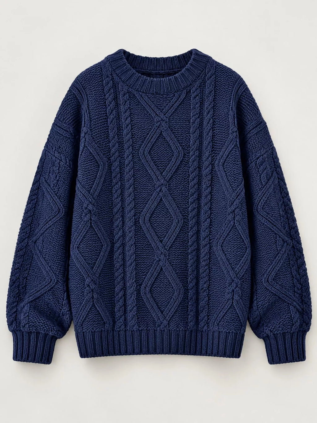 Full Size Cable-Knit Round Neck Sweater Plus Size - Dressed.