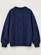 Full Size Cable-Knit Round Neck Sweater Plus Size - Dressed.