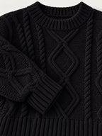 Full Size Cable-Knit Round Neck Sweater Plus Size - Dressed.