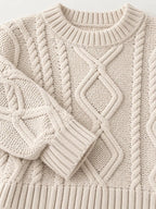 Full Size Cable-Knit Round Neck Sweater Plus Size - Dressed.