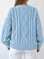Full Size Cable-Knit Round Neck Sweater Plus Size - Dressed.