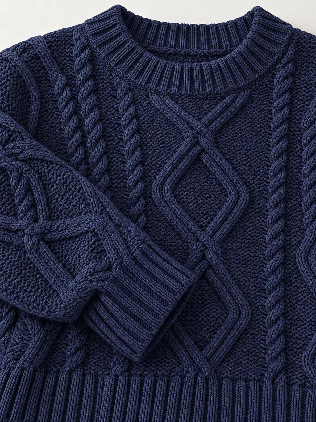 Full Size Cable-Knit Round Neck Sweater Plus Size - Dressed.