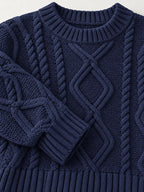 Full Size Cable-Knit Round Neck Sweater Plus Size - Dressed.