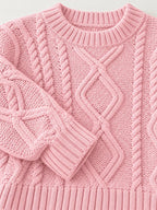 Full Size Cable-Knit Round Neck Sweater Plus Size - Dressed.