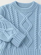 Full Size Cable-Knit Round Neck Sweater Plus Size - Dressed.