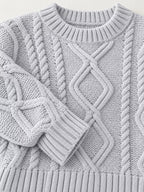 Full Size Cable-Knit Round Neck Sweater Plus Size - Dressed.