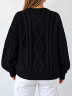 Full Size Cable-Knit Round Neck Sweater Plus Size - Dressed.