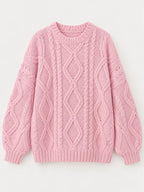 Full Size Cable-Knit Round Neck Sweater Plus Size - Dressed.