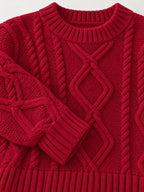 Full Size Cable-Knit Round Neck Sweater Plus Size - Dressed.