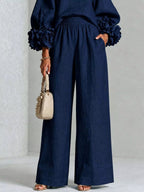 Full Size Floral Cuffs Top and Wide Leg Pants Set Plus Size - Dressed.