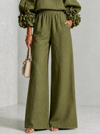 Full Size Floral Cuffs Top and Wide Leg Pants Set Plus Size - Dressed.
