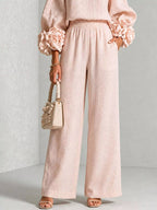 Full Size Floral Cuffs Top and Wide Leg Pants Set Plus Size - Dressed.