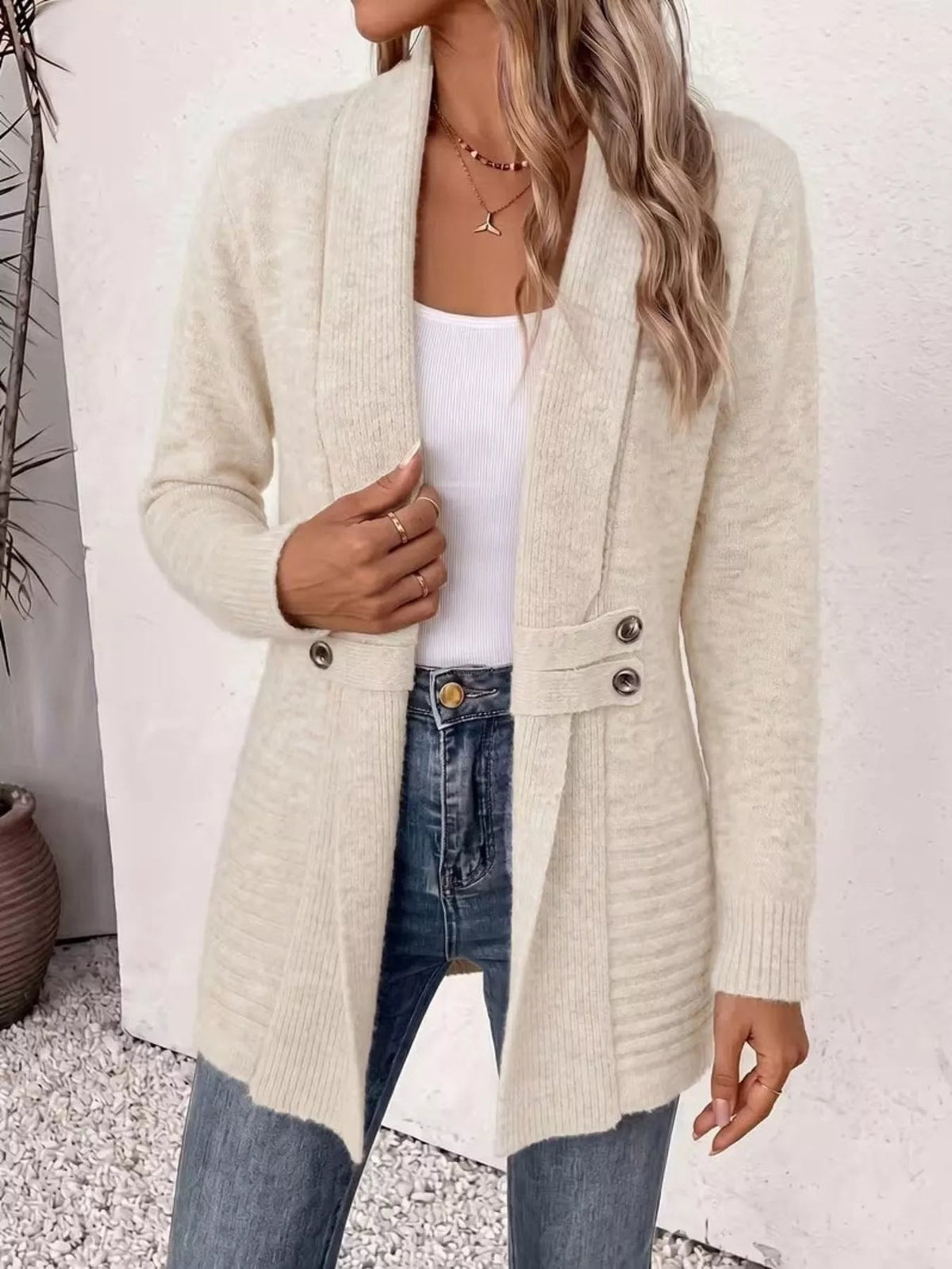 Full Size Open Front Long Sleeve Cardigan Plus Size - Dressed.