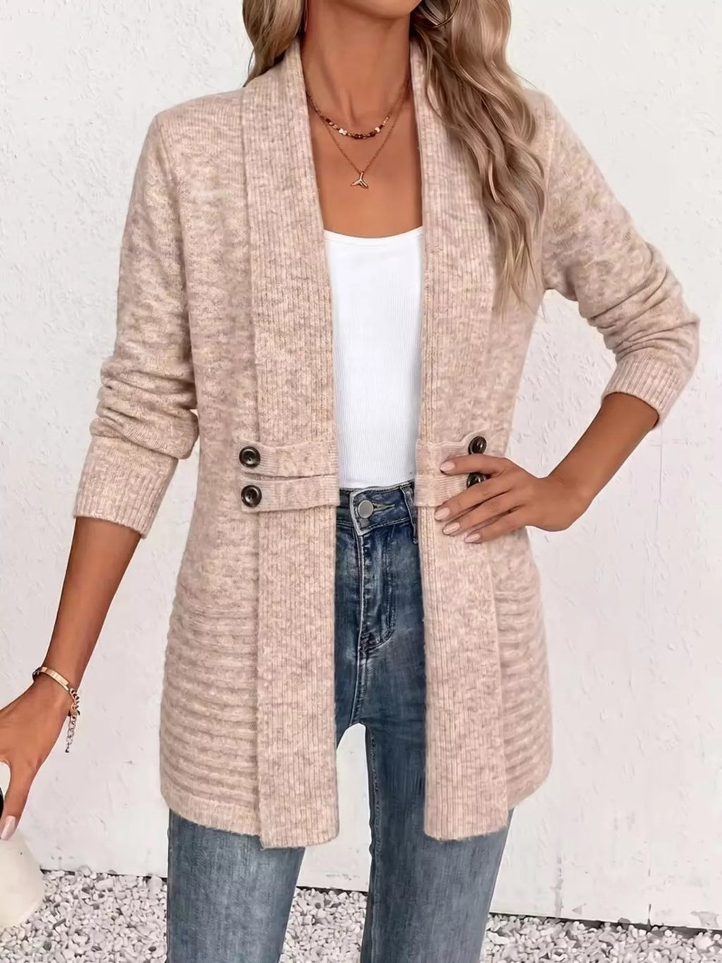 Full Size Open Front Long Sleeve Cardigan Plus Size - Dressed.