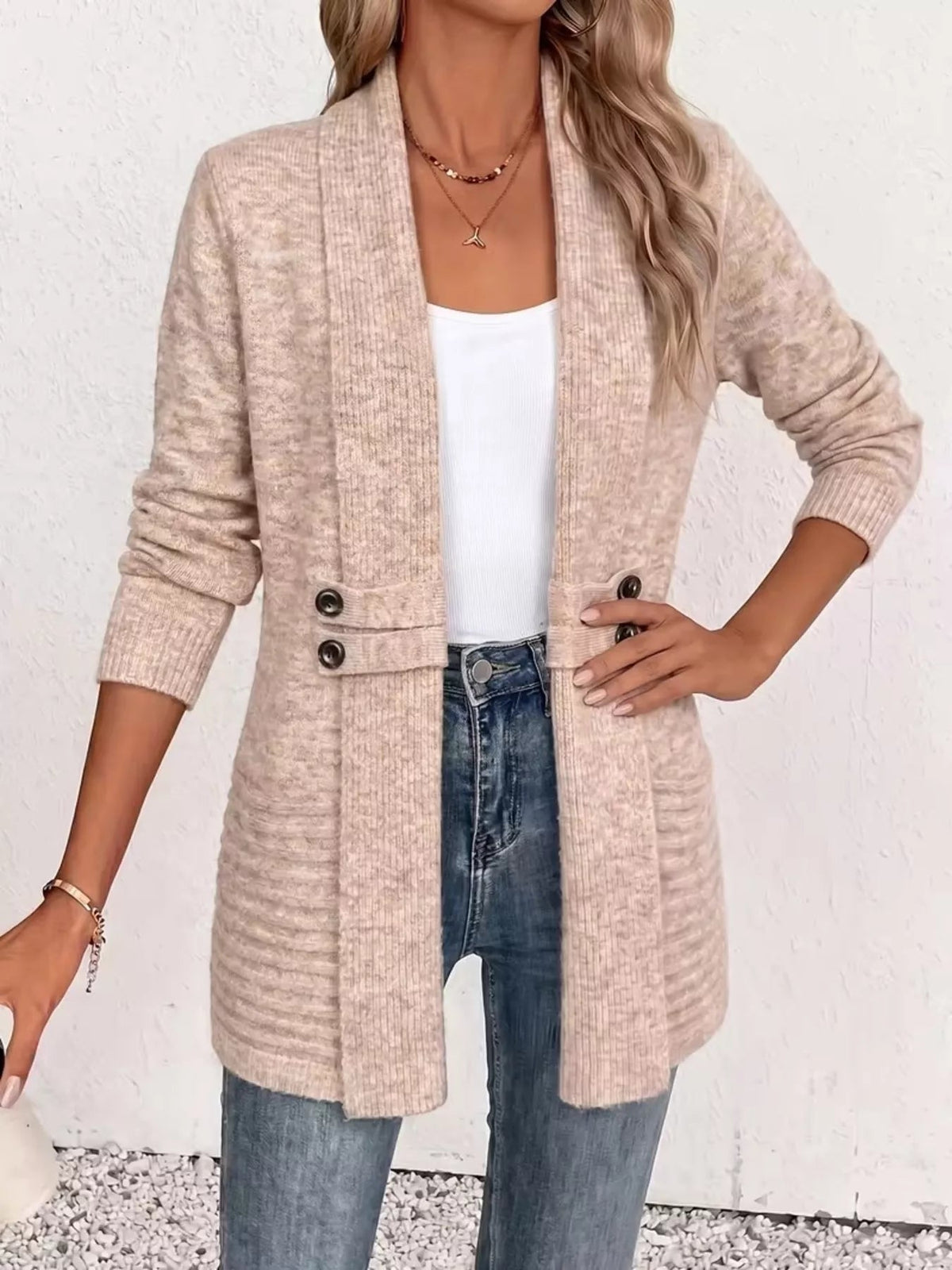 Full Size Open Front Long Sleeve Cardigan Plus Size - Dressed.