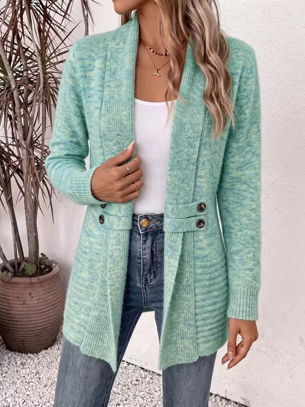 Full Size Open Front Long Sleeve Cardigan Plus Size - Dressed.