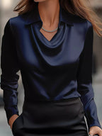 Full Size Satin Cowl Neck Blouse Plus Size - Dressed.