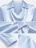 Full Size Satin Cowl Neck Blouse Plus Size - Dressed.