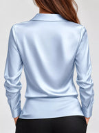 Full Size Satin Cowl Neck Blouse Plus Size - Dressed.