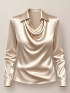 Full Size Satin Cowl Neck Blouse Plus Size - Dressed.