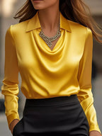 Full Size Satin Cowl Neck Blouse Plus Size - Dressed.
