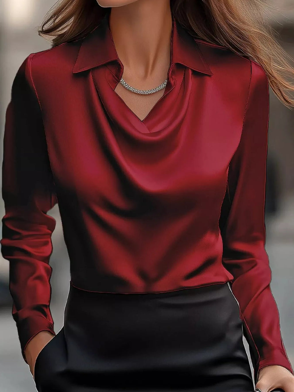 Full Size Satin Cowl Neck Blouse Plus Size - Dressed.