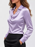 Full Size Satin Cowl Neck Blouse Plus Size - Dressed.