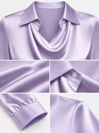 Full Size Satin Cowl Neck Blouse Plus Size - Dressed.
