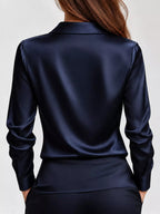 Full Size Satin Cowl Neck Blouse Plus Size - Dressed.