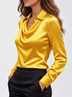 Full Size Satin Cowl Neck Blouse Plus Size - Dressed.